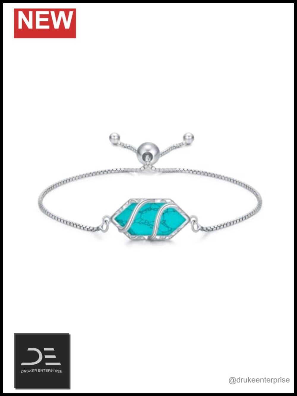 925 Sterling Silver Turquoise Hexagon Gemstone Link Bracelet Fine Jewelry Women